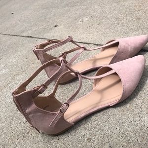 Pink suede flats